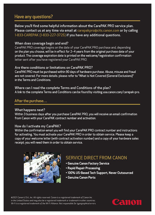 Canon CarePAK PRO 3 Year Protection Plan for EOS Cinema Cameras & PRO Camcorders - $2500-$2999.99
