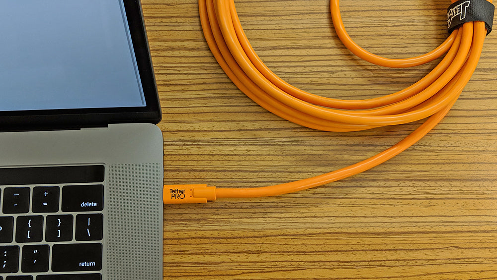 Tether Tools TetherPro USB to Micro-USB 3.0 Type B Male Cable, 15' - Orange, Right-Angle